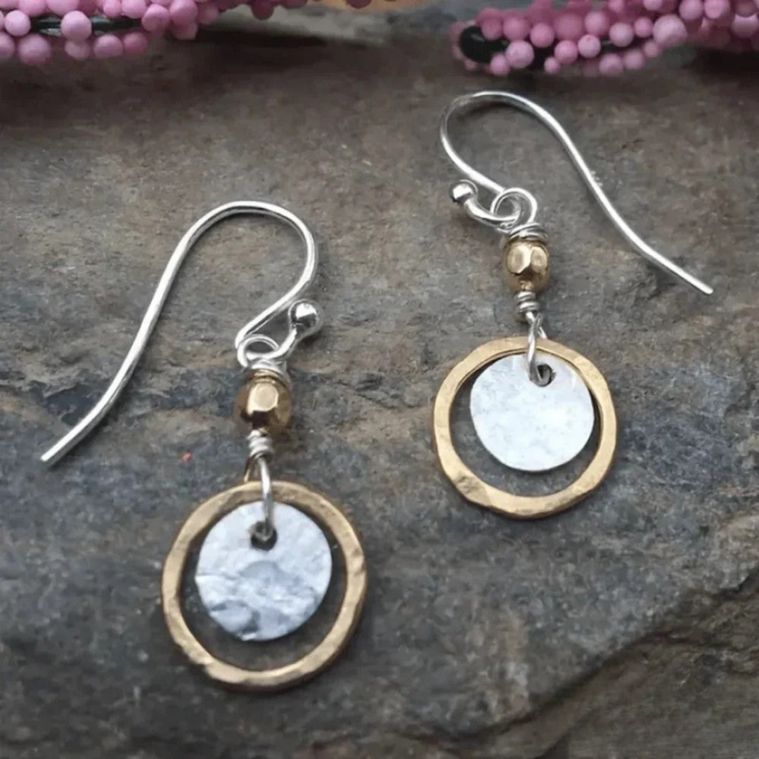 Wren | Women's Two-Tone Hammered Circle Drop Earrings