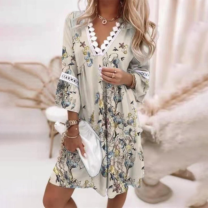 Zara | Women's Chiffon Boho Print V-Neck Long-Sleeve Mini Dress