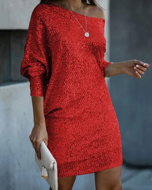 Zara | Women's Sequin Long-Sleeve Party Mini Dress