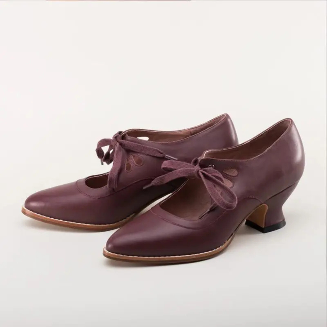 Zelda | Women's Leather Cut-Out Lace-Up Vintage Spool Heel Pumps
