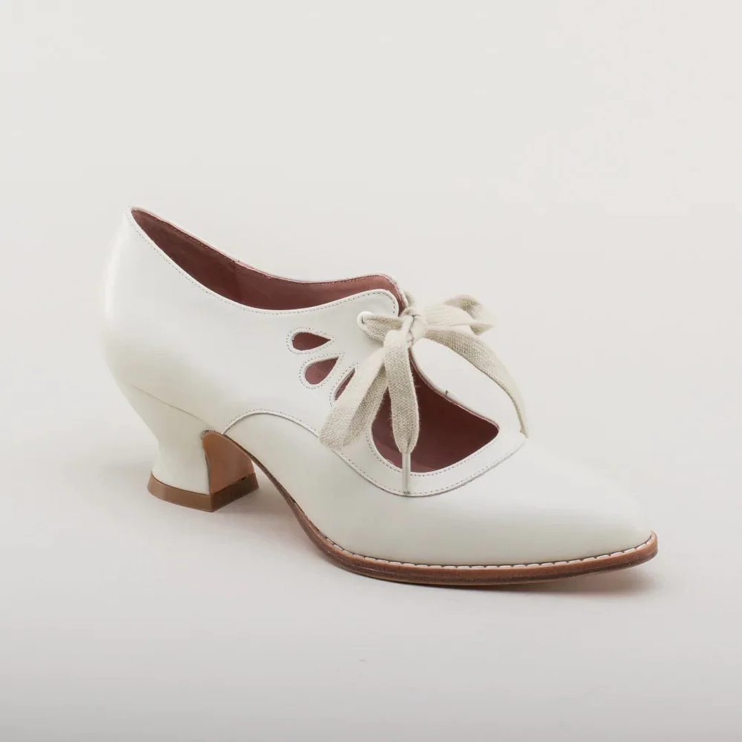 Zelda | Women's Leather Cut-Out Lace-Up Vintage Spool Heel Pumps