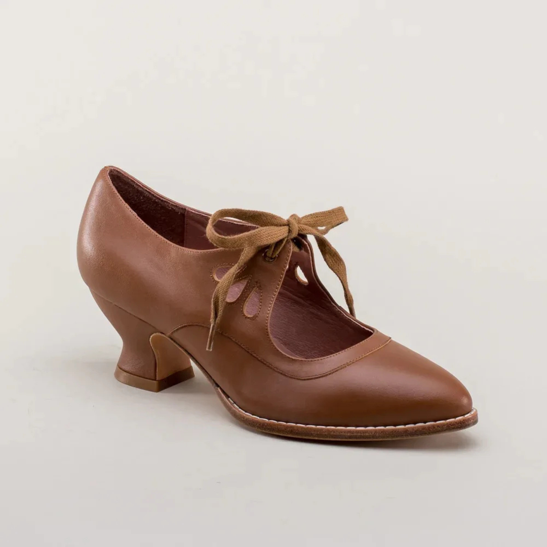 Zelda | Women's Leather Cut-Out Lace-Up Vintage Spool Heel Pumps