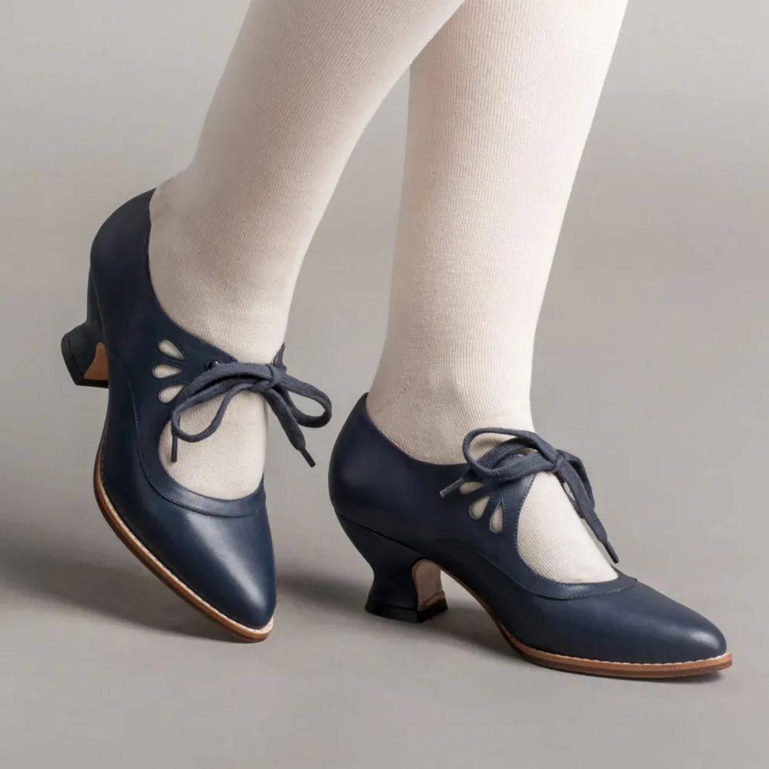 Zelda | Women's Leather Cut-Out Lace-Up Vintage Spool Heel Pumps