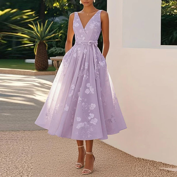 Liliane's Subtle Bloom | Sleeveless A-Line Midi Dress