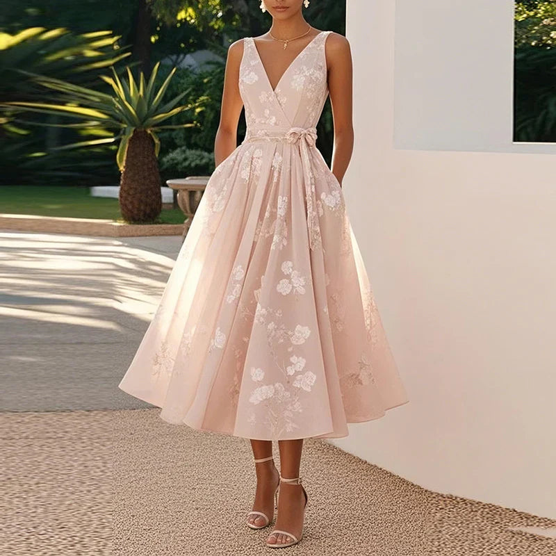 Liliane's Subtle Bloom | Sleeveless A-Line Midi Dress