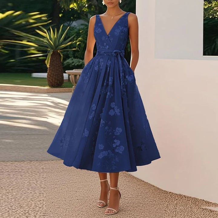 Liliane's Subtle Bloom | Sleeveless A-Line Midi Dress