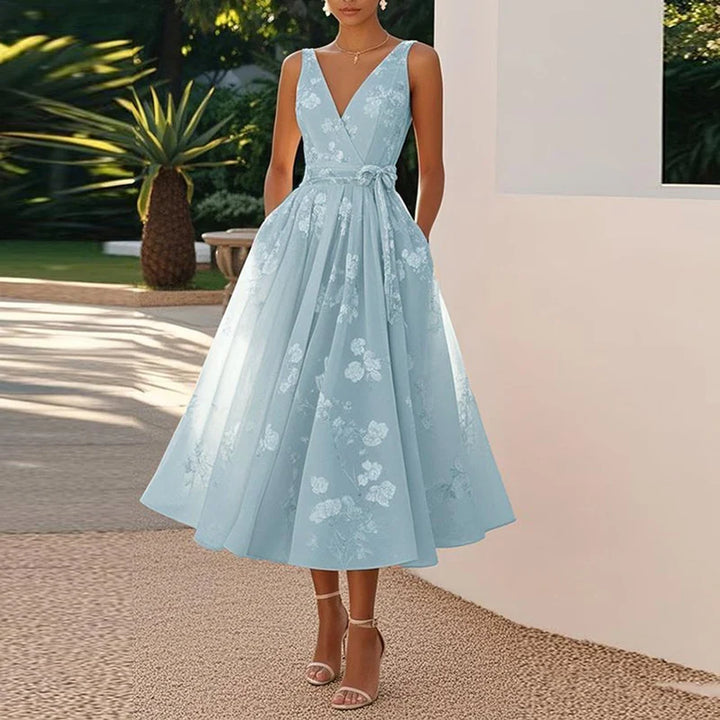 Liliane's Subtle Bloom | Sleeveless A-Line Midi Dress