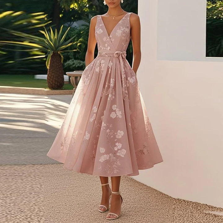 Liliane's Subtle Bloom | Sleeveless A-Line Midi Dress