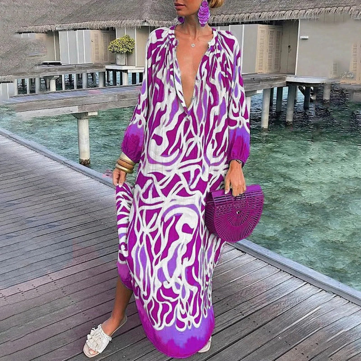 Zola | Women's Chiffon Bold Print V-Neck Kaftan Maxi Dress