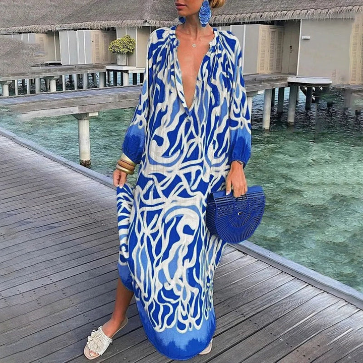 Zola | Women's Chiffon Bold Print V-Neck Kaftan Maxi Dress