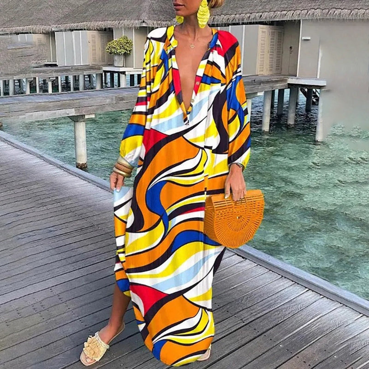 Zola | Women's Chiffon Bold Print V-Neck Kaftan Maxi Dress