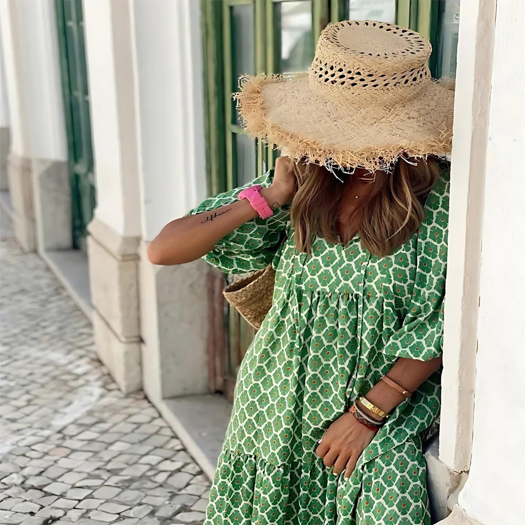 Zola | Women's Cotton Geometric Print Tiered Maxi Dress