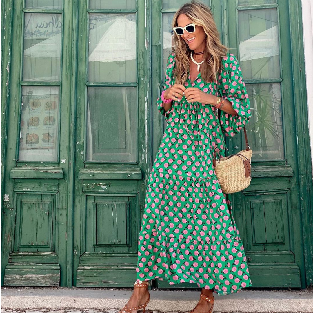 Zola | Women's Cotton Geometric Print Tiered Maxi Dress