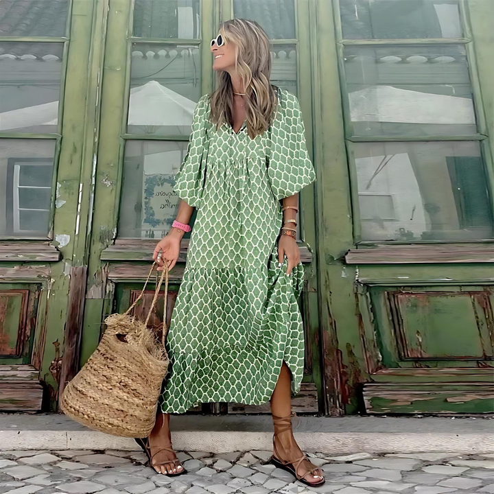 Zola | Women's Cotton Geometric Print Tiered Maxi Dress