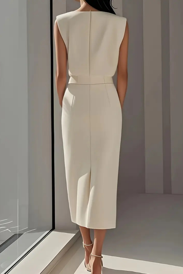 Zola | Women's Stretch Structured Shoulder Button-Front Midi Dress