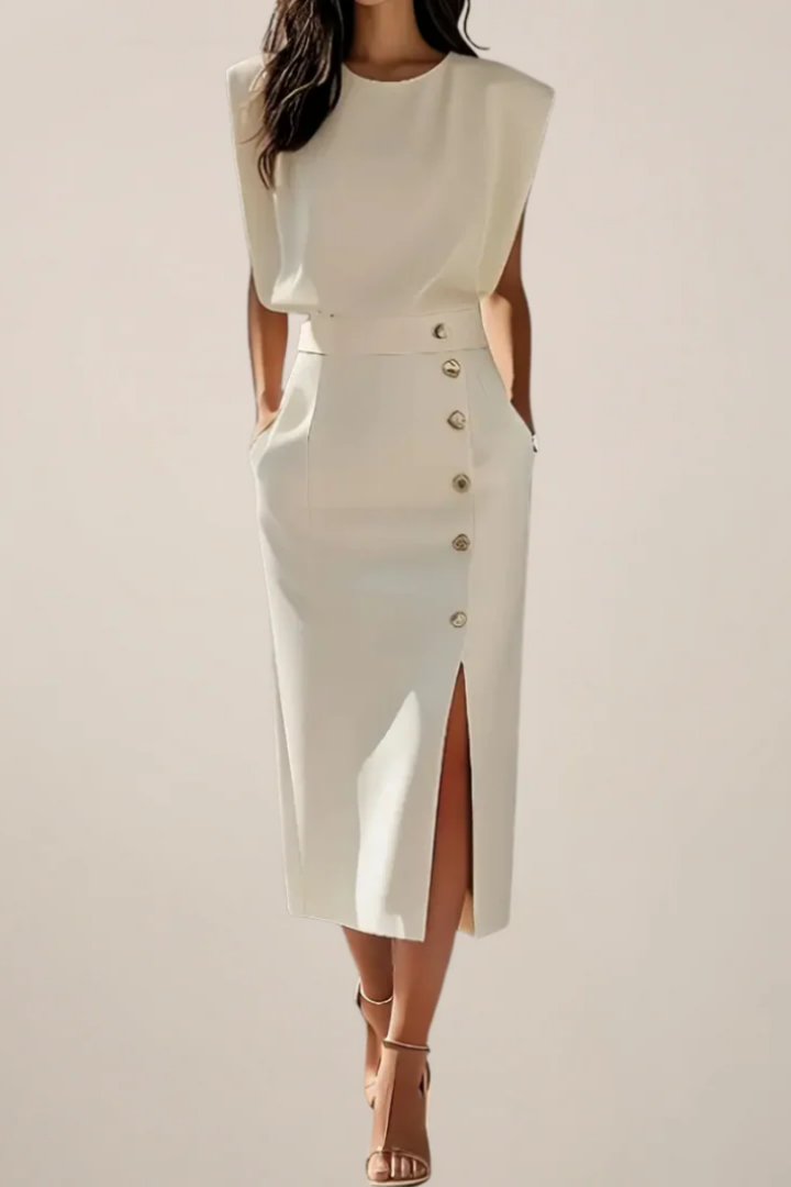Zola | Women's Stretch Structured Shoulder Button-Front Midi Dress