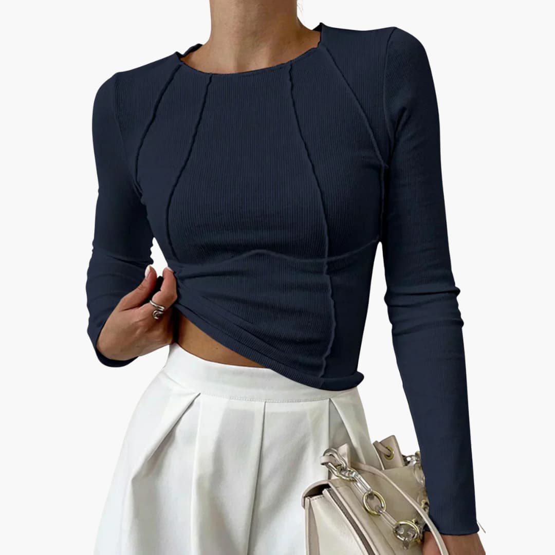 Zuri | Women's Stretch Ribbed Seam-Detail Long-Sleeve Crop Top