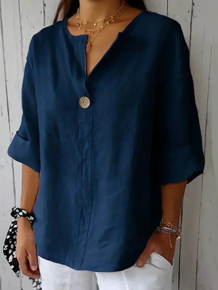 Mira's Relaxed Line | V-Neck Button Blouse