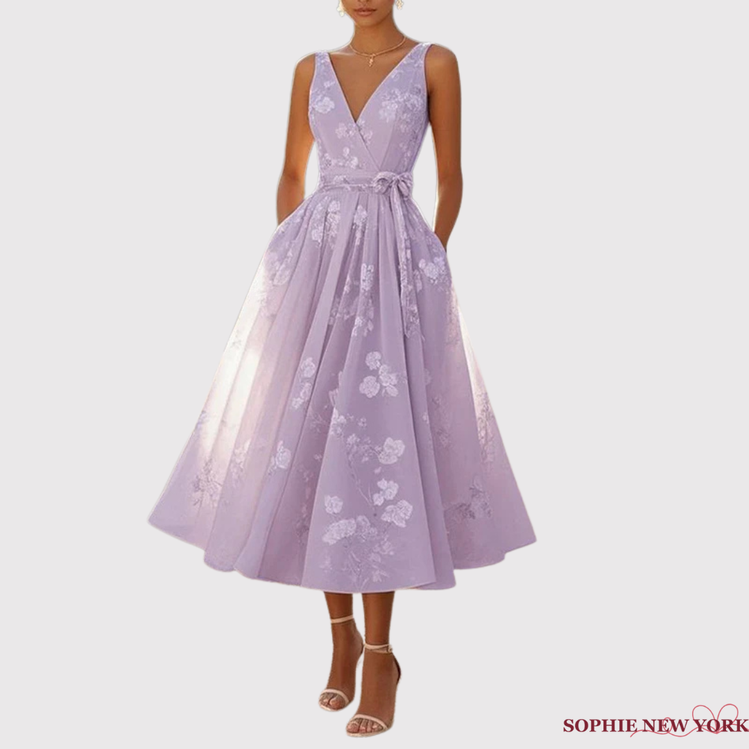 Liliane's Subtle Bloom | Sleeveless A-Line Midi Dress