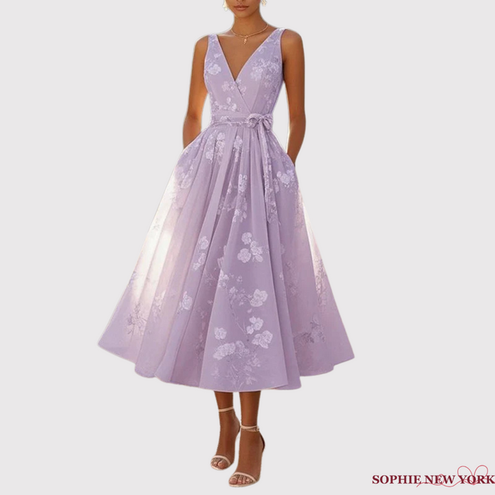 Liliane's Subtle Bloom | Sleeveless A-Line Midi Dress