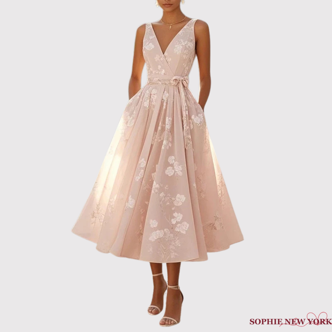 Liliane's Subtle Bloom | Sleeveless A-Line Midi Dress