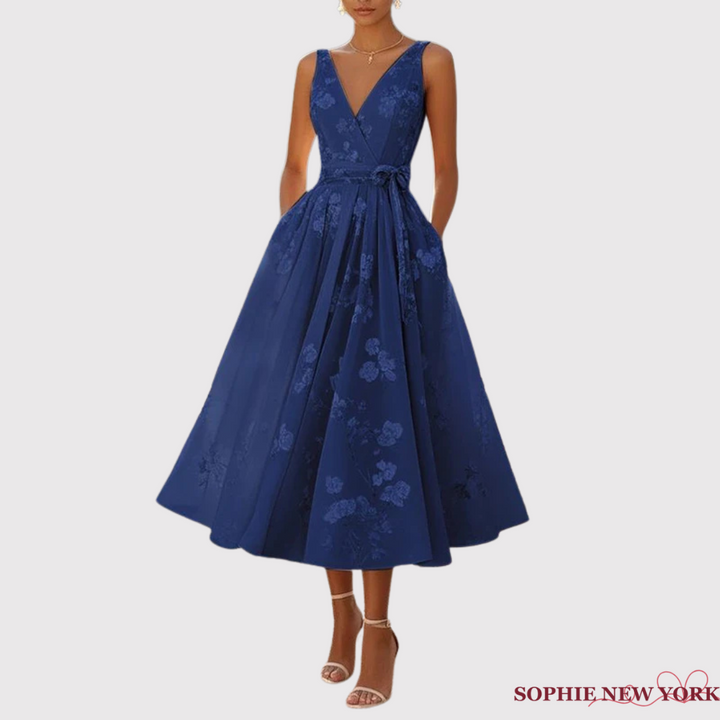 Liliane's Subtle Bloom | Sleeveless A-Line Midi Dress