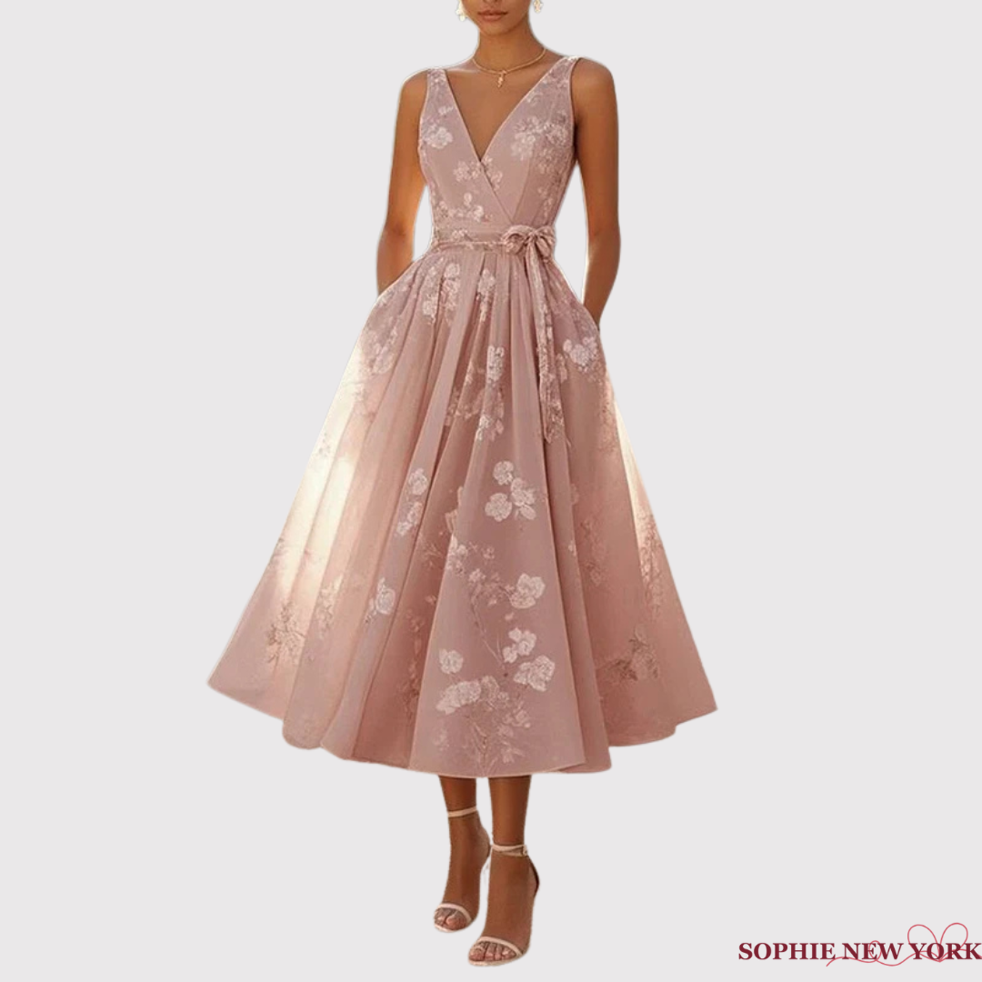 Liliane's Subtle Bloom | Sleeveless A-Line Midi Dress