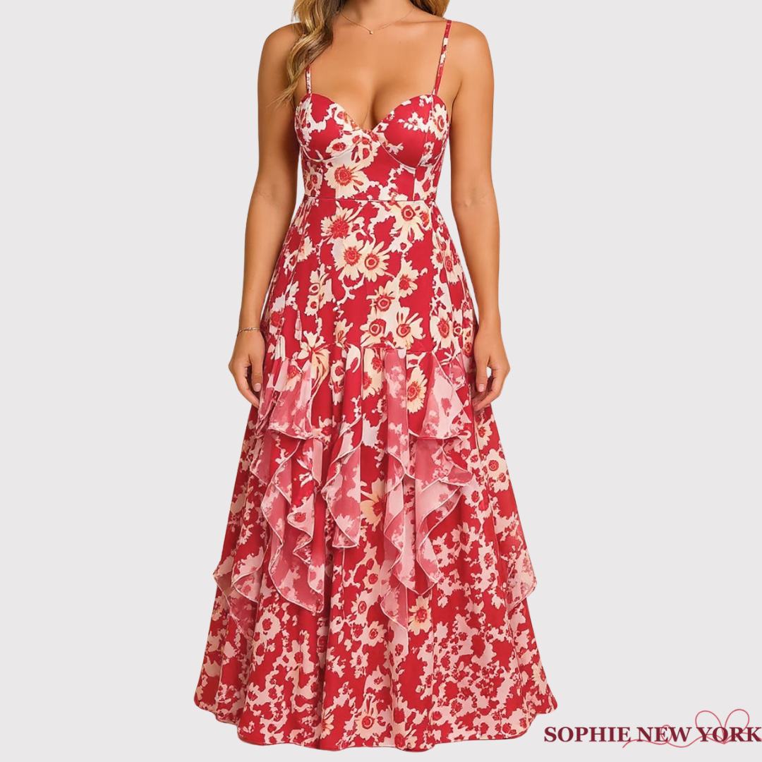 Amara's Blooming Charm | Strapless Floral Maxi Dress