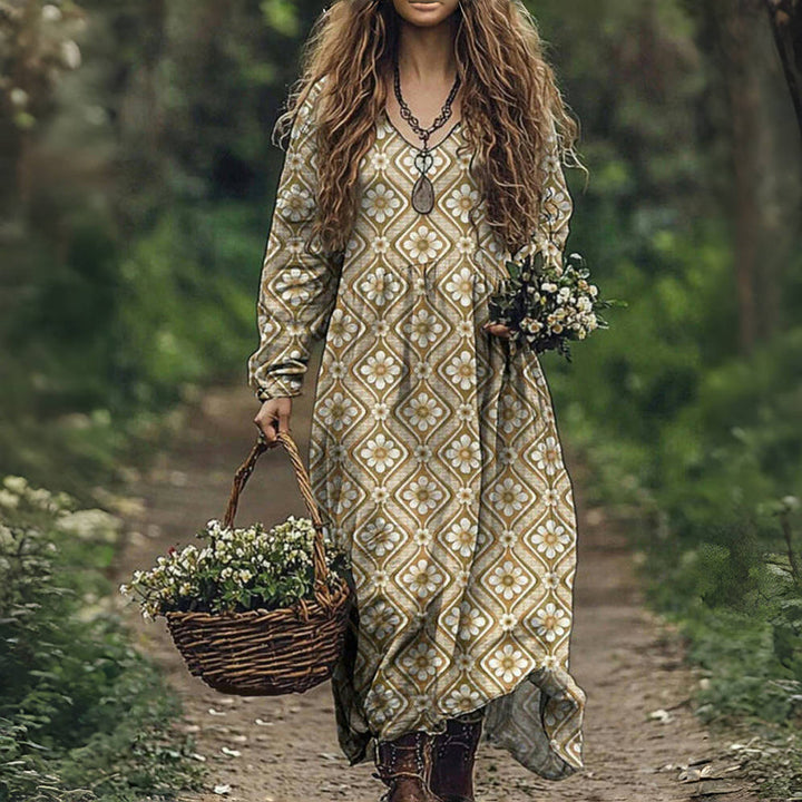 Isolde's Rustic Bloom | Bohemian Maxi Dress