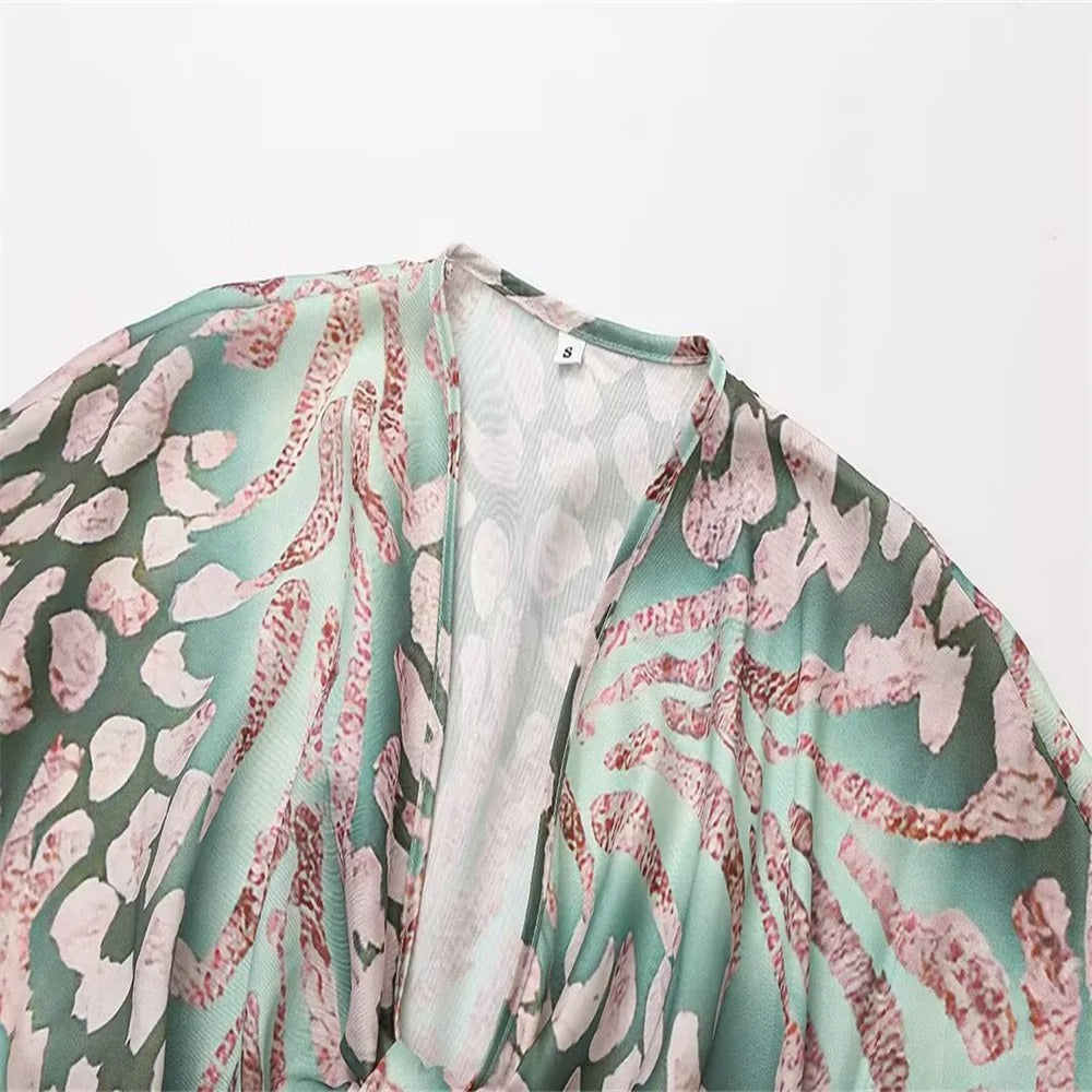 Alina's Garden Glow | Printed Wrap Midi Dress