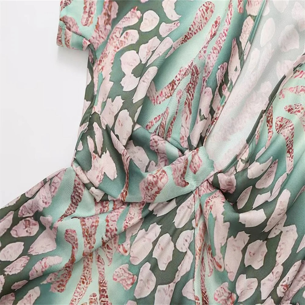 Alina's Garden Glow | Printed Wrap Midi Dress